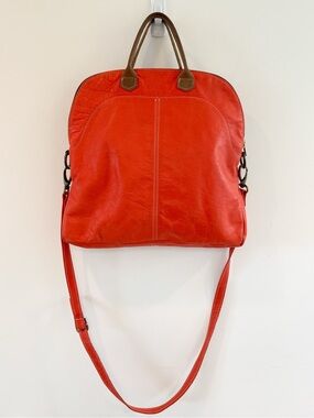 C.A.S. Hand Made Leather Fold Over Convertible Bag by Cara Desjardins Red Orange